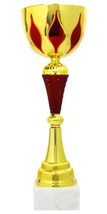 Lade das Bild in den Galerie-Viewer, Personalisierter Gold-Roter Pokal mit Marmorsockel – 36 cm.
